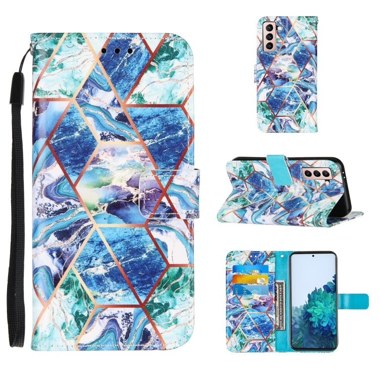 For Samsung Galaxy S21 5G Marble Stitching Horizontal Flip PU Leather Case with Holder & Card Slots & Wallet & Lanyard