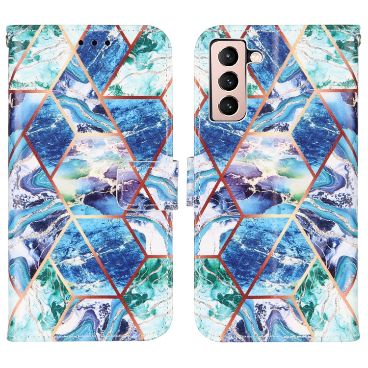 For Samsung Galaxy S21 5G Marble Stitching Horizontal Flip PU Leather Case with Holder & Card Slots & Wallet & Lanyard