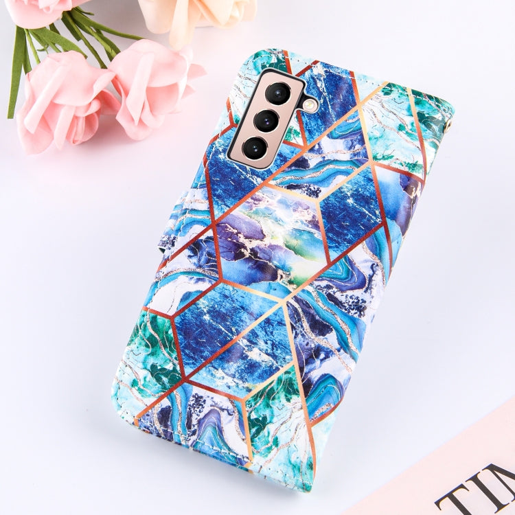 For Samsung Galaxy S21 5G Marble Stitching Horizontal Flip PU Leather Case with Holder & Card Slots & Wallet & Lanyard