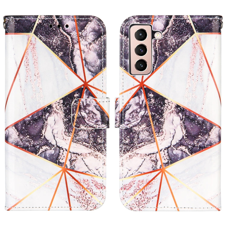 For Samsung Galaxy S21 5G Marble Stitching Horizontal Flip PU Leather Case with Holder & Card Slots & Wallet & Lanyard