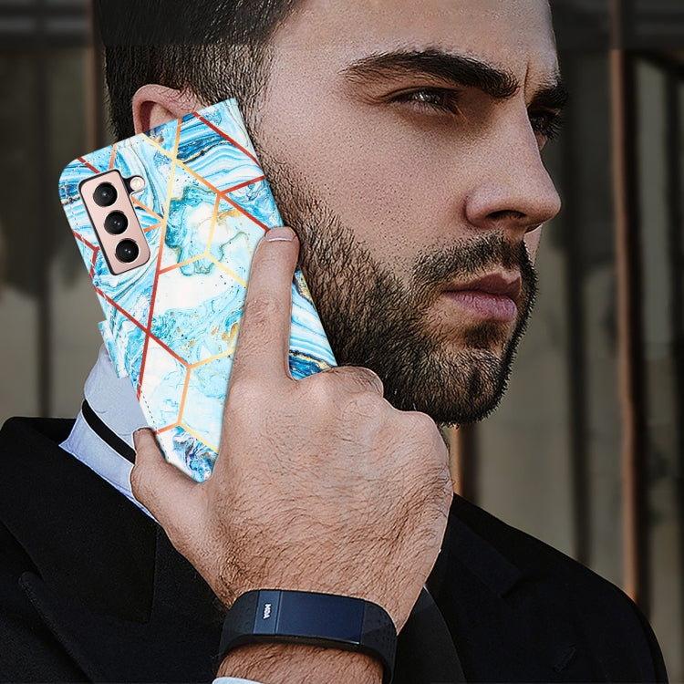 For Samsung Galaxy S21+ 5G Marble Stitching Horizontal Flip PU Leather Case with Holder & Card Slots & Wallet & Lanyard