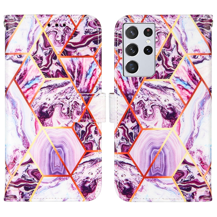 For Samsung Galaxy S21 Ultra 5G Marble Stitching Horizontal Flip PU Leather Case with Holder & Card Slots & Wallet & Lanyard
