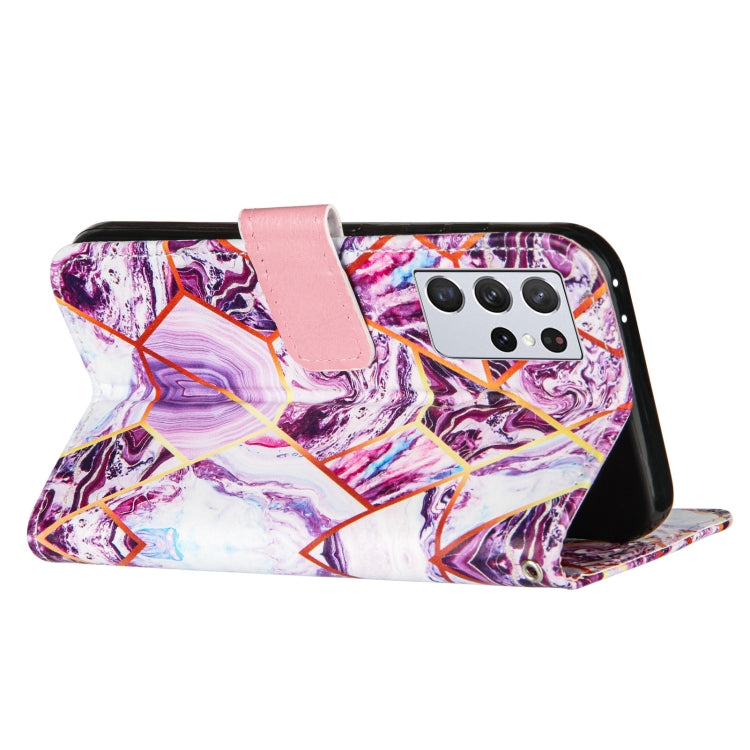 For Samsung Galaxy S21 Ultra 5G Marble Stitching Horizontal Flip PU Leather Case with Holder & Card Slots & Wallet & Lanyard