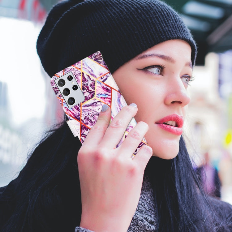 For Samsung Galaxy S21 Ultra 5G Marble Stitching Horizontal Flip PU Leather Case with Holder & Card Slots & Wallet & Lanyard