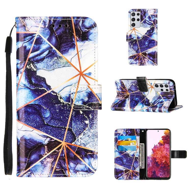 For Samsung Galaxy S21 Ultra 5G Marble Stitching Horizontal Flip PU Leather Case with Holder & Card Slots & Wallet & Lanyard