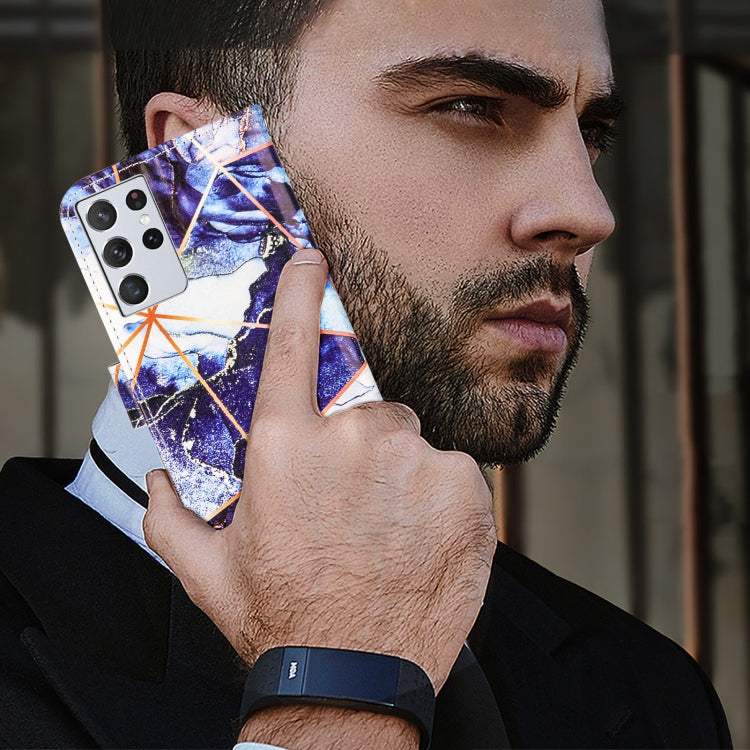 For Samsung Galaxy S21 Ultra 5G Marble Stitching Horizontal Flip PU Leather Case with Holder & Card Slots & Wallet & Lanyard