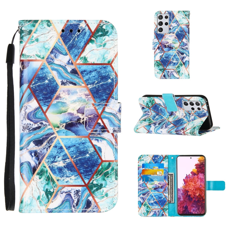 For Samsung Galaxy S21 Ultra 5G Marble Stitching Horizontal Flip PU Leather Case with Holder & Card Slots & Wallet & Lanyard