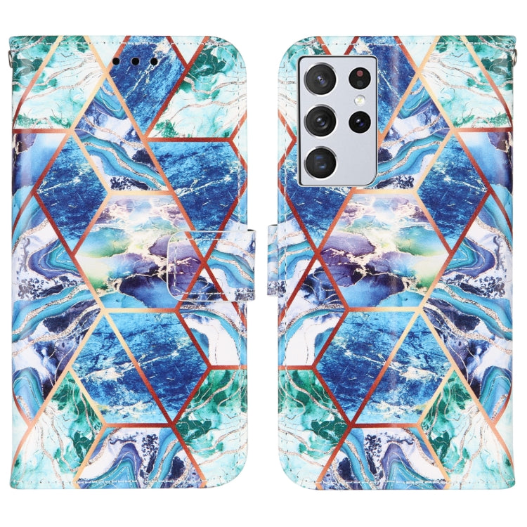 For Samsung Galaxy S21 Ultra 5G Marble Stitching Horizontal Flip PU Leather Case with Holder & Card Slots & Wallet & Lanyard