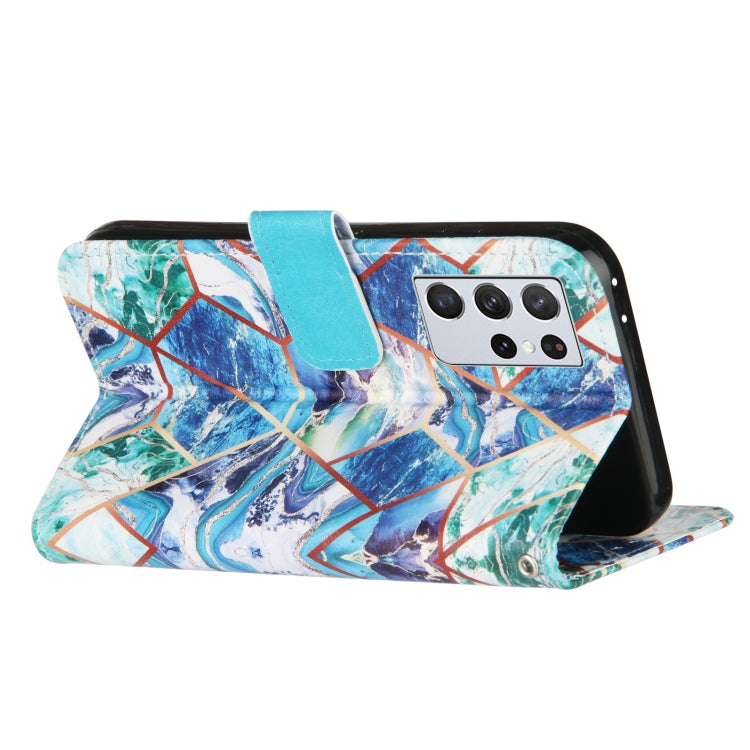 For Samsung Galaxy S21 Ultra 5G Marble Stitching Horizontal Flip PU Leather Case with Holder & Card Slots & Wallet & Lanyard