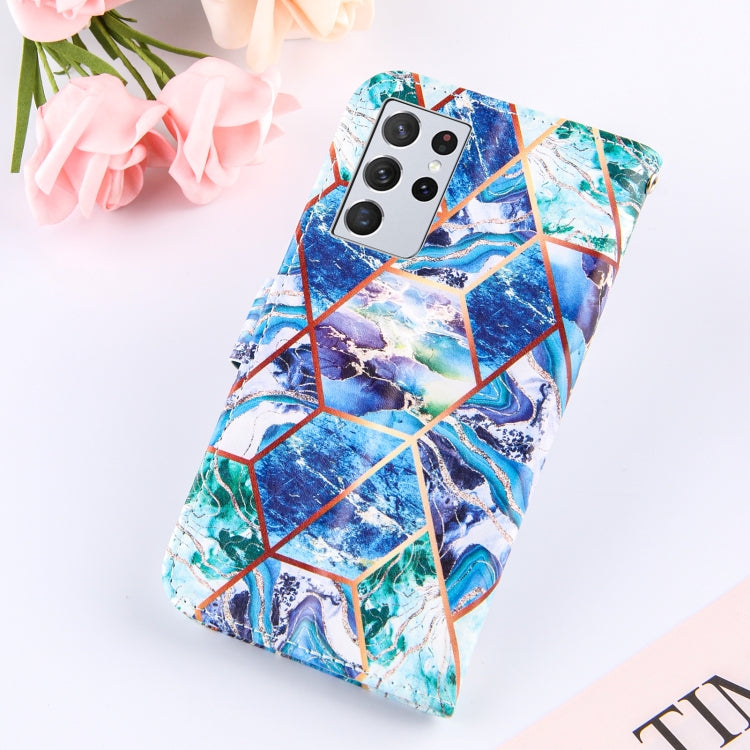 For Samsung Galaxy S21 Ultra 5G Marble Stitching Horizontal Flip PU Leather Case with Holder & Card Slots & Wallet & Lanyard