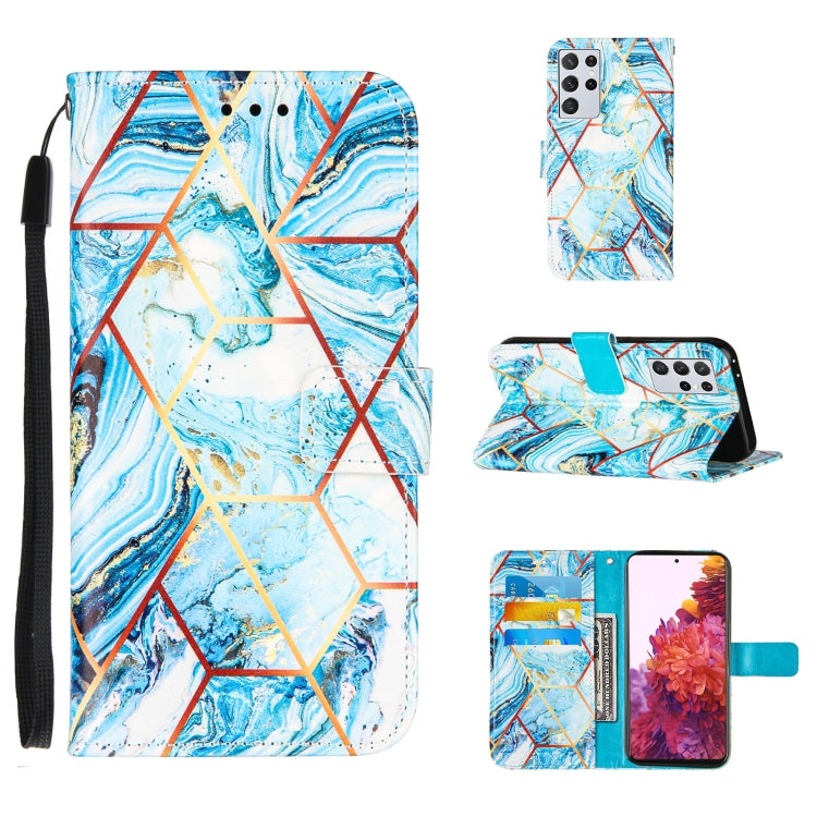 For Samsung Galaxy S21 Ultra 5G Marble Stitching Horizontal Flip PU Leather Case with Holder & Card Slots & Wallet & Lanyard