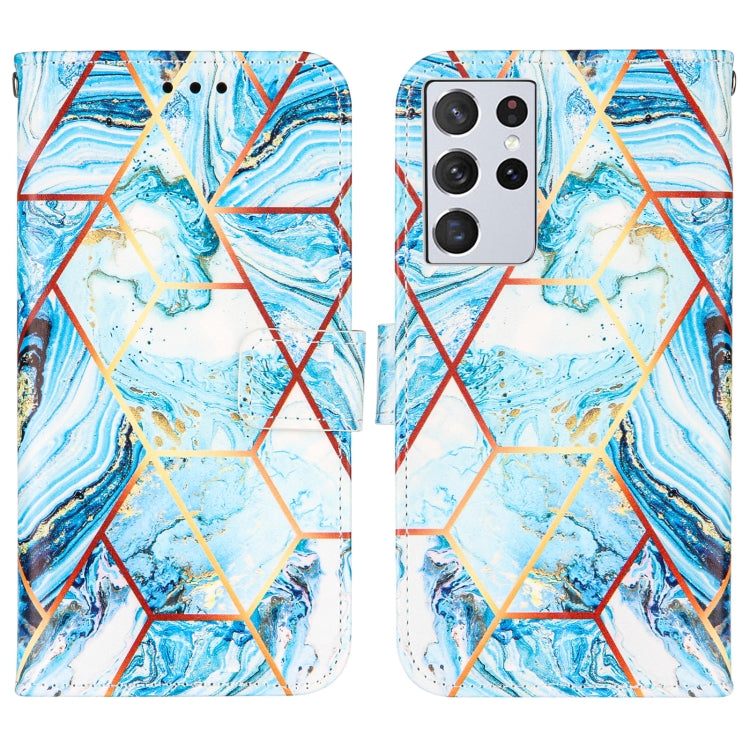 For Samsung Galaxy S21 Ultra 5G Marble Stitching Horizontal Flip PU Leather Case with Holder & Card Slots & Wallet & Lanyard