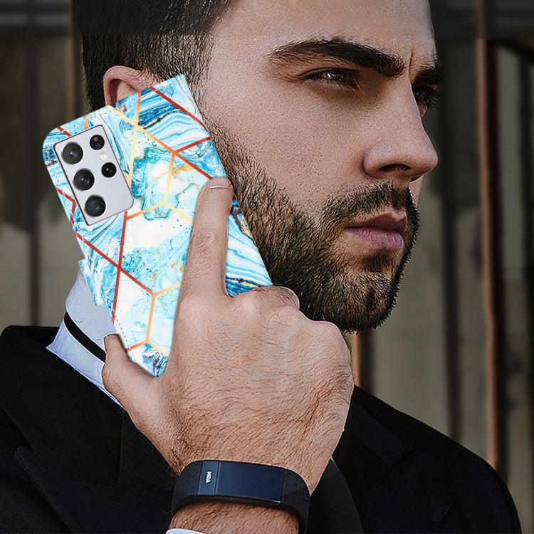 For Samsung Galaxy S21 Ultra 5G Marble Stitching Horizontal Flip PU Leather Case with Holder & Card Slots & Wallet & Lanyard