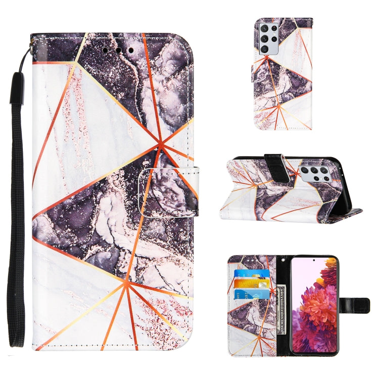 For Samsung Galaxy S21 Ultra 5G Marble Stitching Horizontal Flip PU Leather Case with Holder & Card Slots & Wallet & Lanyard