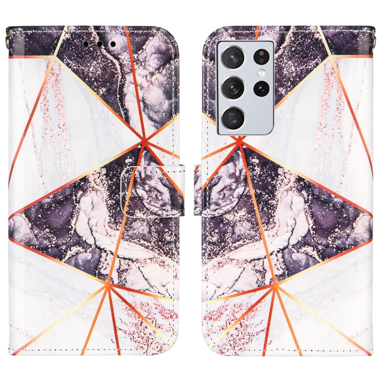 For Samsung Galaxy S21 Ultra 5G Marble Stitching Horizontal Flip PU Leather Case with Holder & Card Slots & Wallet & Lanyard