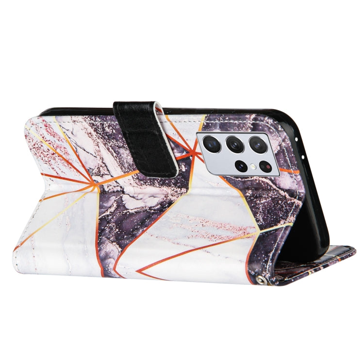 For Samsung Galaxy S21 Ultra 5G Marble Stitching Horizontal Flip PU Leather Case with Holder & Card Slots & Wallet & Lanyard