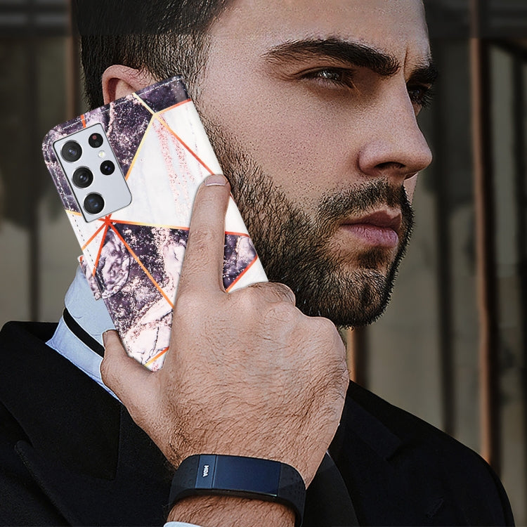For Samsung Galaxy S21 Ultra 5G Marble Stitching Horizontal Flip PU Leather Case with Holder & Card Slots & Wallet & Lanyard