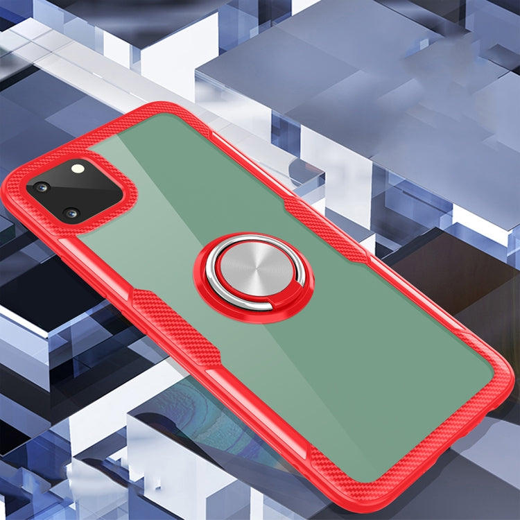 For OPPO Realme C11 Shockproof Transparent TPU + Acrylic Protective Case with Ring Holder