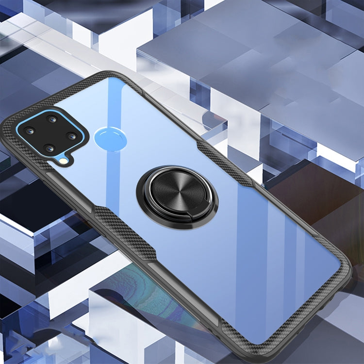 For OPPO Realme C15 Shockproof Transparent TPU + Acrylic Protective Case with Ring Holder