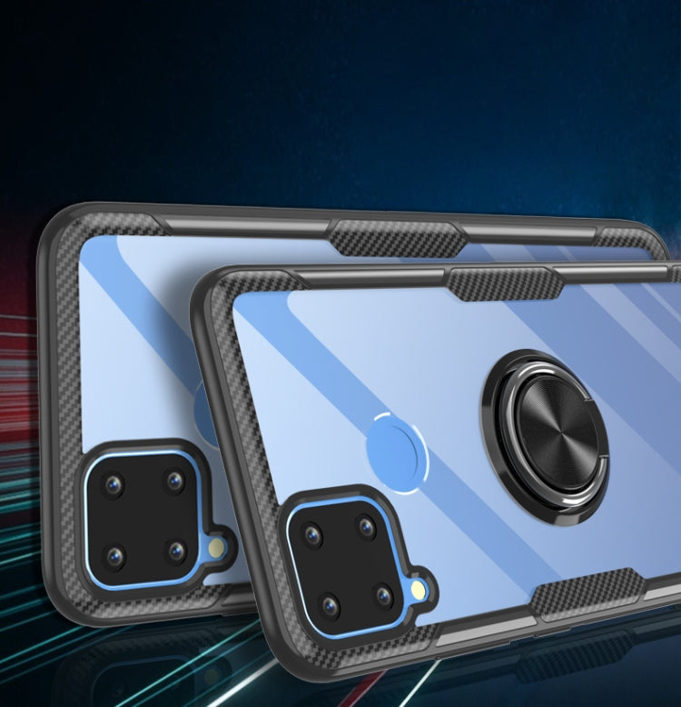 For OPPO Realme C15 Shockproof Transparent TPU + Acrylic Protective Case with Ring Holder