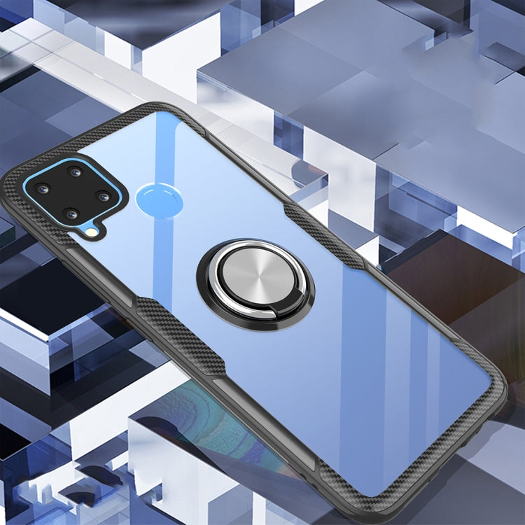 For OPPO Realme C15 Shockproof Transparent TPU + Acrylic Protective Case with Ring Holder