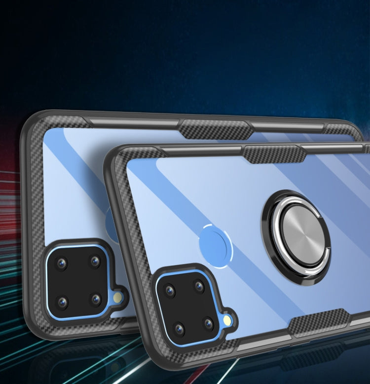For OPPO Realme C15 Shockproof Transparent TPU + Acrylic Protective Case with Ring Holder