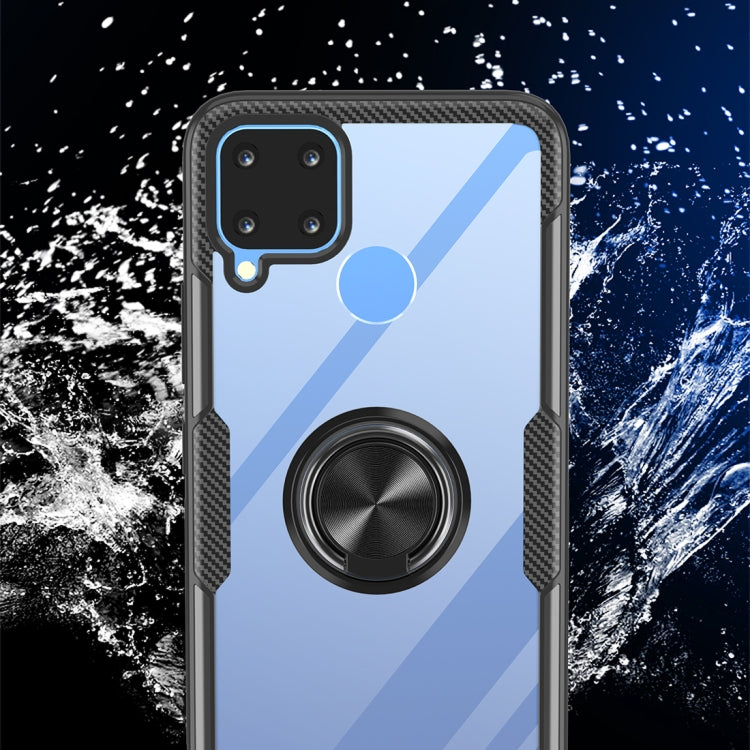 For OPPO Realme C15 Shockproof Transparent TPU + Acrylic Protective Case with Ring Holder