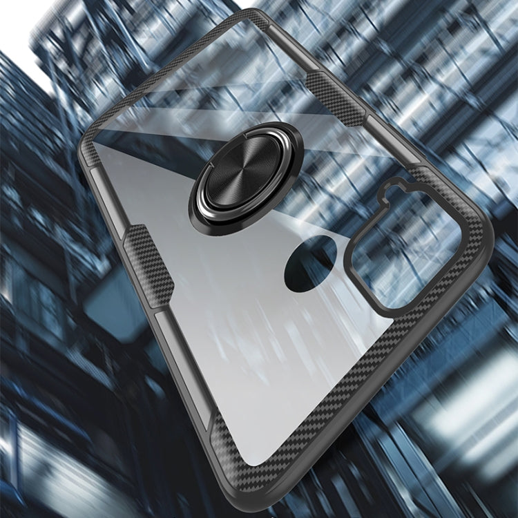 For OPPO Realme C15 Shockproof Transparent TPU + Acrylic Protective Case with Ring Holder