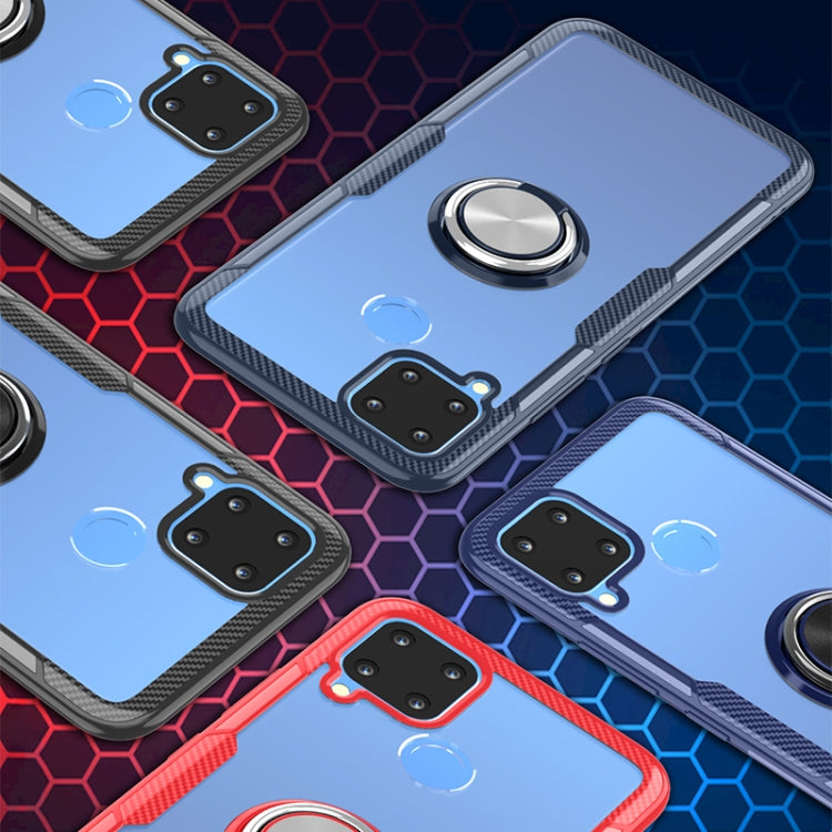 For OPPO Realme C15 Shockproof Transparent TPU + Acrylic Protective Case with Ring Holder