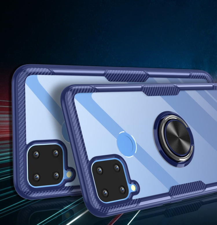 For OPPO Realme C15 Shockproof Transparent TPU + Acrylic Protective Case with Ring Holder