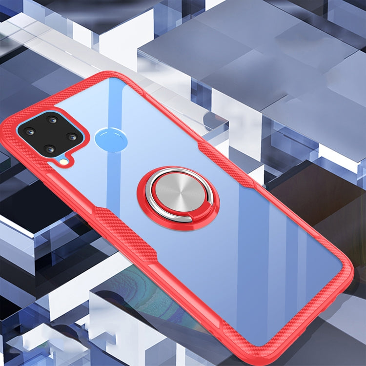 For OPPO Realme C15 Shockproof Transparent TPU + Acrylic Protective Case with Ring Holder