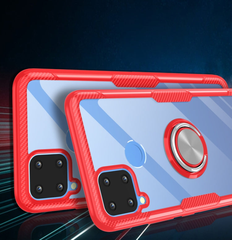 For OPPO Realme C15 Shockproof Transparent TPU + Acrylic Protective Case with Ring Holder