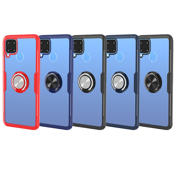 For OPPO Realme C15 Shockproof Transparent TPU + Acrylic Protective Case with Ring Holder