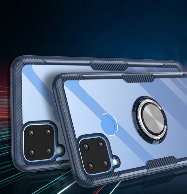 For OPPO Realme C15 Shockproof Transparent TPU + Acrylic Protective Case with Ring Holder