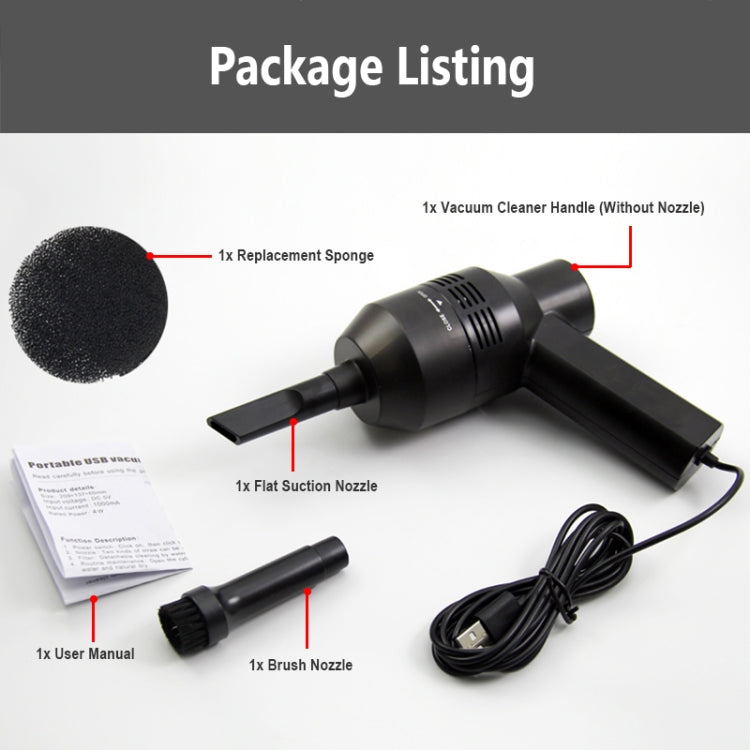 HK-6019D Portable Household Car Handheld Mini USB Vacuum Cleaner Dust Collector Cleaning Tools(Black)