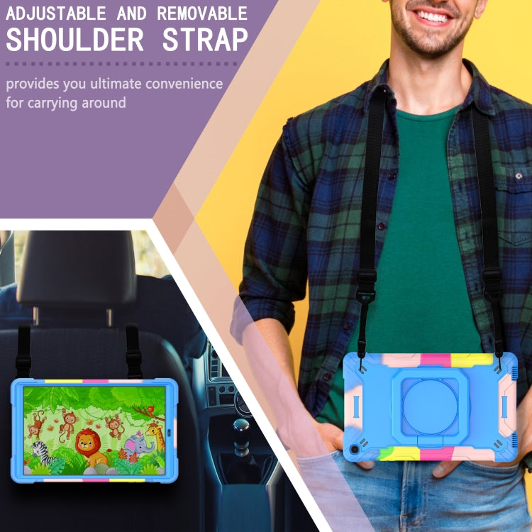 For Samsung Galaxy Tab A10.1 (2019) T510 Contrast Color Shockproof Robot Silicone + PC Case with Wristband Holder