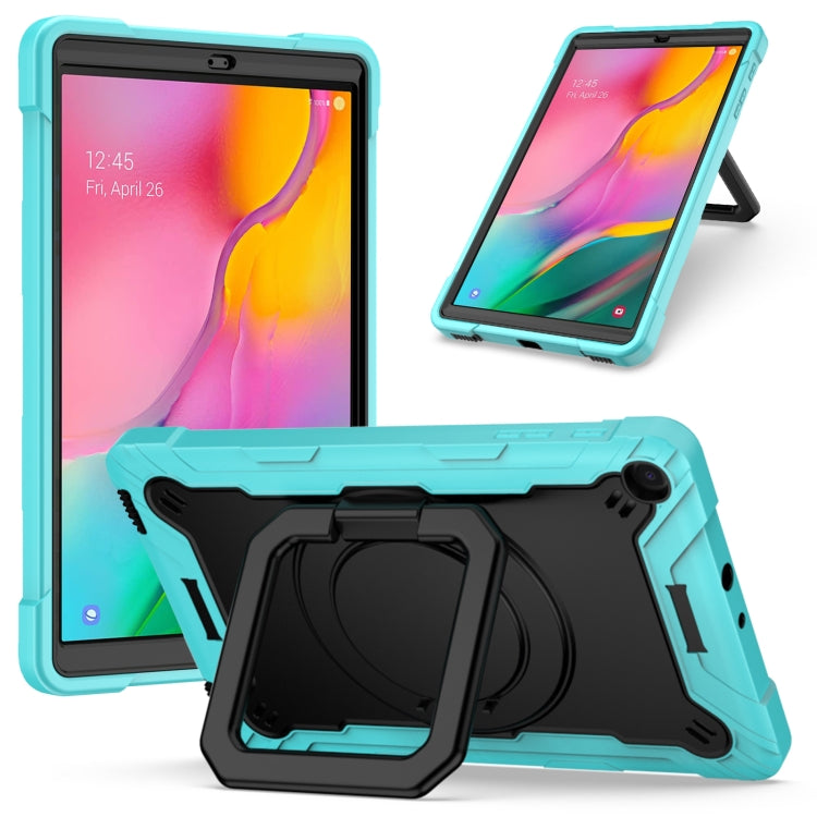 For Samsung Galaxy Tab A10.1 (2019) T510 Contrast Color Shockproof Robot Silicone + PC Case with Wristband Holder