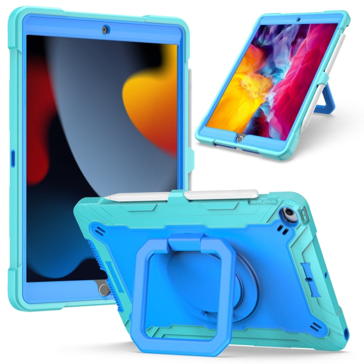 For iPad 10.2 2021 / 2020 / 2019 Contrast Color Shockproof Robot Silicone + PC Case with Wristband Holder