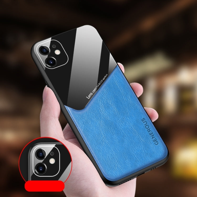 For iPhone 12 Pro All-inclusive Leather + Organic Glass Phone Case with Metal Iron Sheet