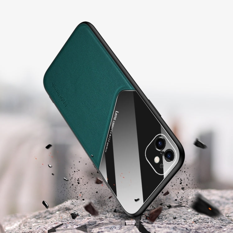 For iPhone 12 Pro All-inclusive Leather + Organic Glass Phone Case with Metal Iron Sheet
