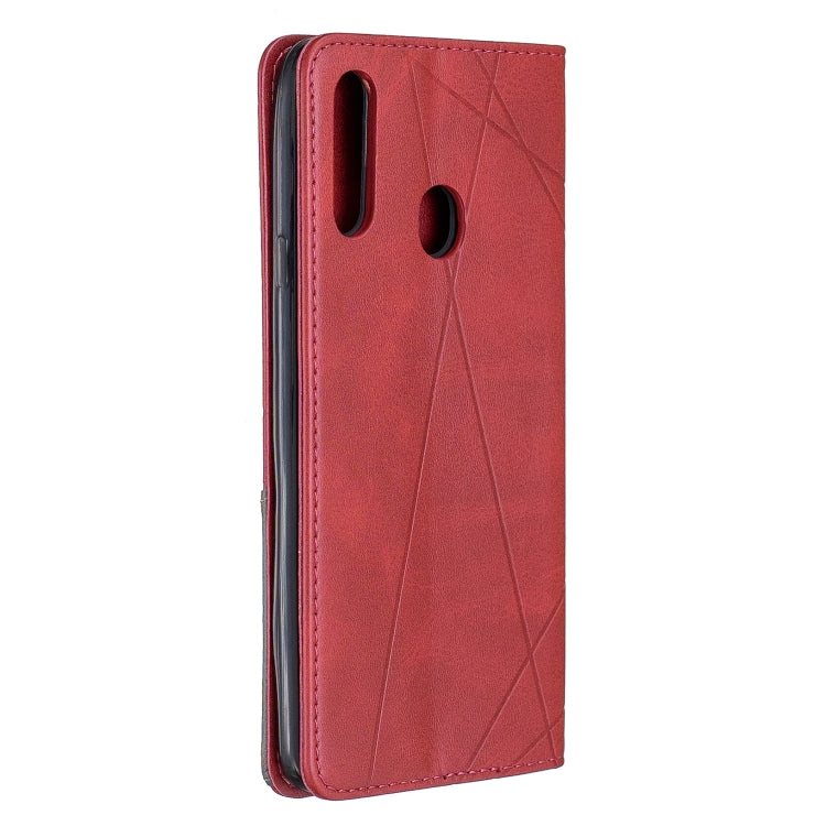 For Galaxy A20s Rhombus Texture Horizontal Flip Magnetic Leather Case with Holder & Card Slots