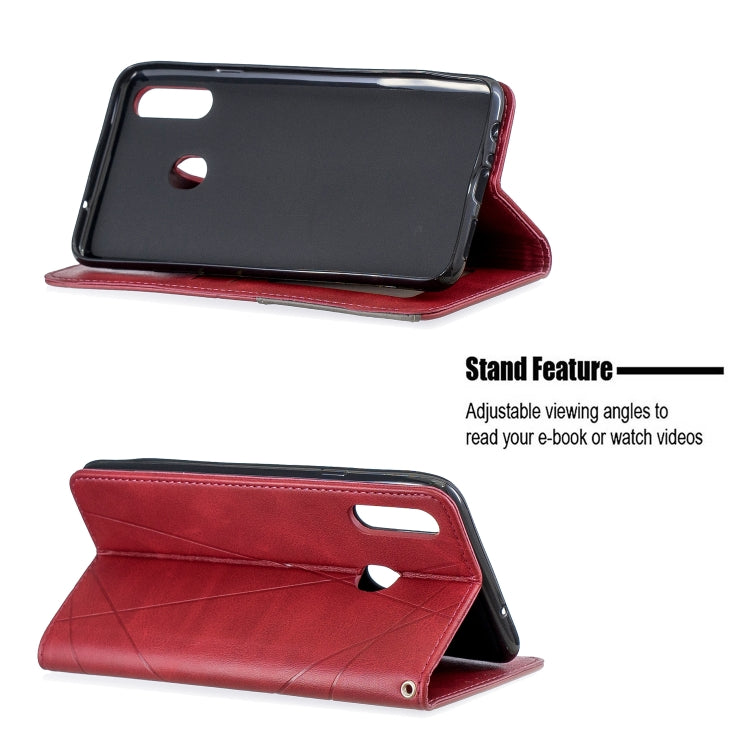 For Galaxy A20s Rhombus Texture Horizontal Flip Magnetic Leather Case with Holder & Card Slots