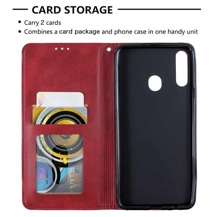 For Galaxy A20s Rhombus Texture Horizontal Flip Magnetic Leather Case with Holder & Card Slots