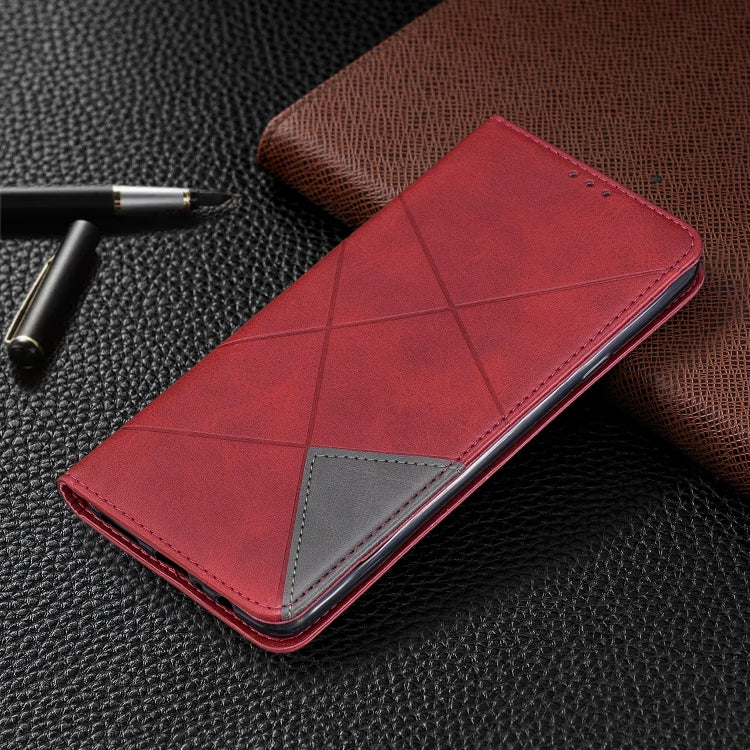 For Galaxy A20s Rhombus Texture Horizontal Flip Magnetic Leather Case with Holder & Card Slots