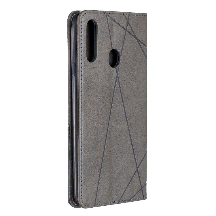 For Galaxy A20s Rhombus Texture Horizontal Flip Magnetic Leather Case with Holder & Card Slots