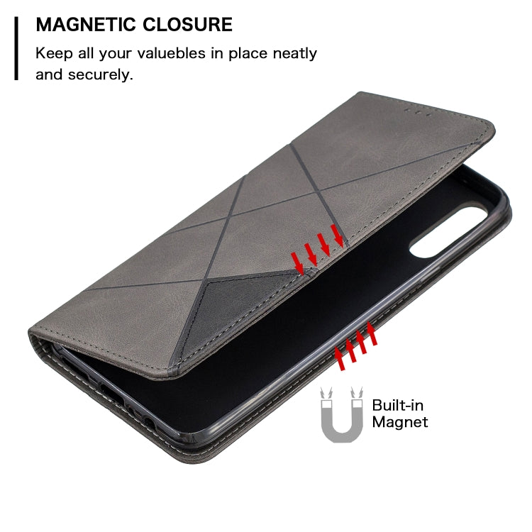 For Galaxy A20s Rhombus Texture Horizontal Flip Magnetic Leather Case with Holder & Card Slots