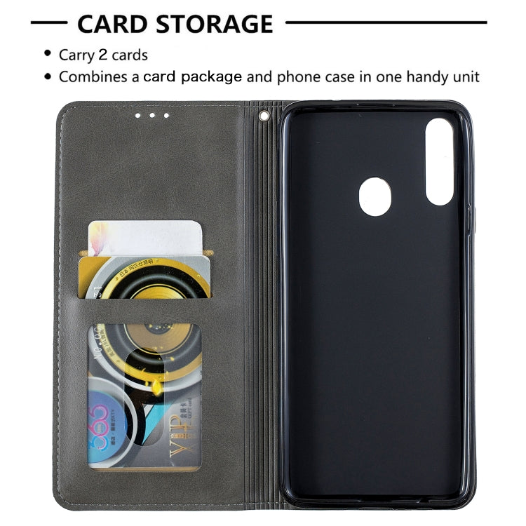 For Galaxy A20s Rhombus Texture Horizontal Flip Magnetic Leather Case with Holder & Card Slots