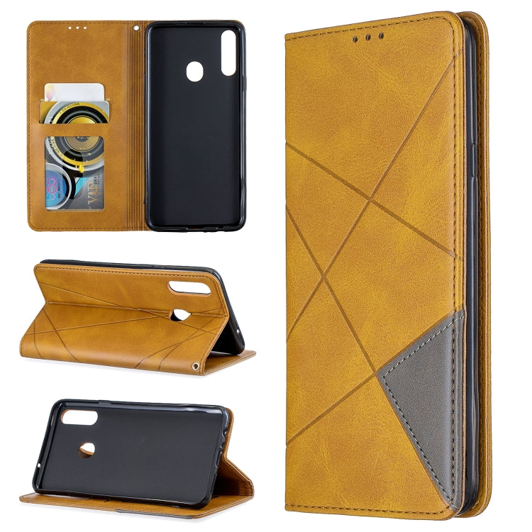 For Galaxy A20s Rhombus Texture Horizontal Flip Magnetic Leather Case with Holder & Card Slots