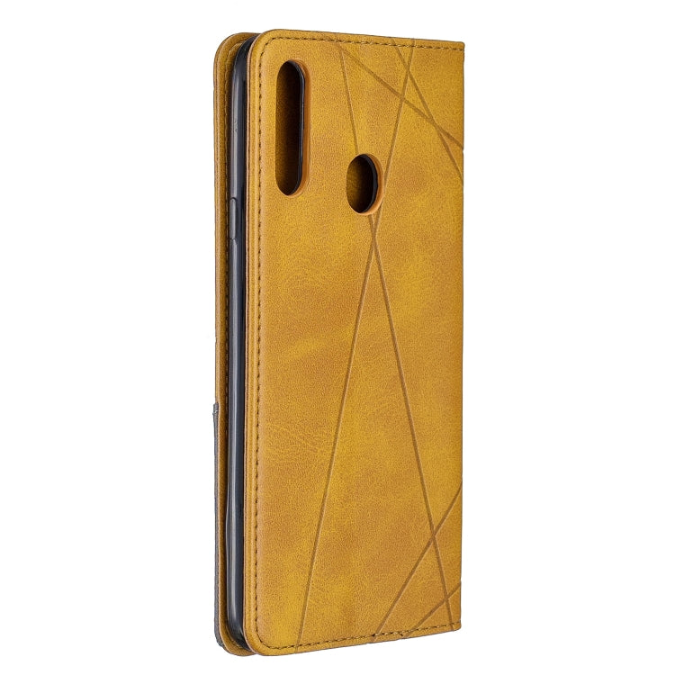 For Galaxy A20s Rhombus Texture Horizontal Flip Magnetic Leather Case with Holder & Card Slots