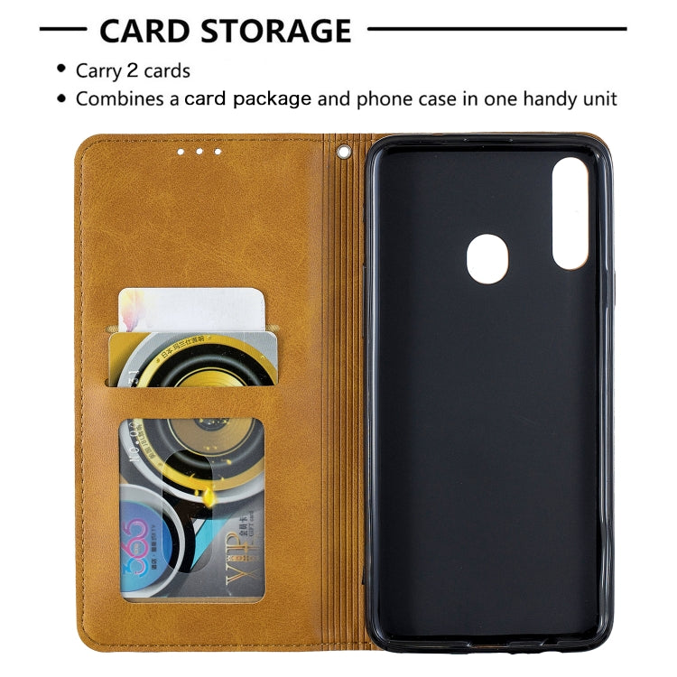 For Galaxy A20s Rhombus Texture Horizontal Flip Magnetic Leather Case with Holder & Card Slots